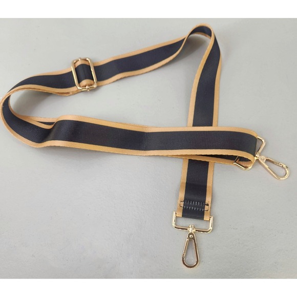Guitar Style Purse Replacement Strap Black Gold Striped Adjustable Webbing - Picture 2 of 3